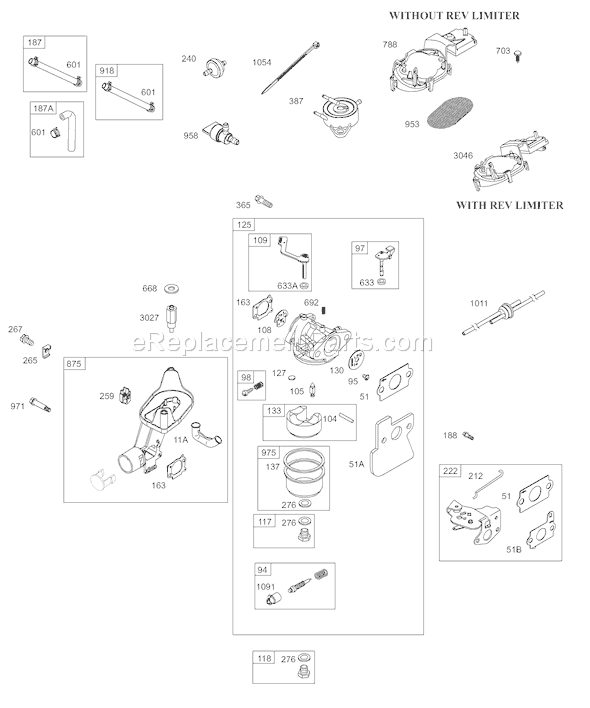 Page A Diagram and Parts List for AA0101-0001  Briggs and Stratton Engine
